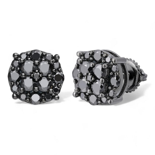 HarlemBling Iced Out Culture Earrings - Black Rhodium Plated 925 Silver - Black CZ Stones - 9mm
