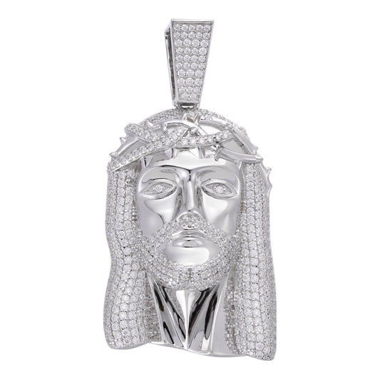 HarlemBling Iced Out Hip Hop Jesus Face Pendant - 925 Silver - CZ Stones - 3 Sizes 1"-3"
