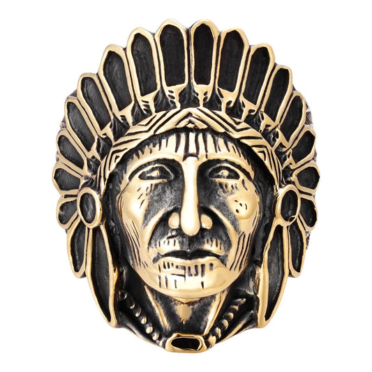 HarlemBling Indian Chief Ring - 925 Silver Oxidized 14k Gold Vermeil - Plain