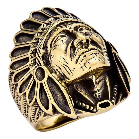 HarlemBling Indian Chief Ring - 925 Silver Oxidized 14k Gold Vermeil - Plain
