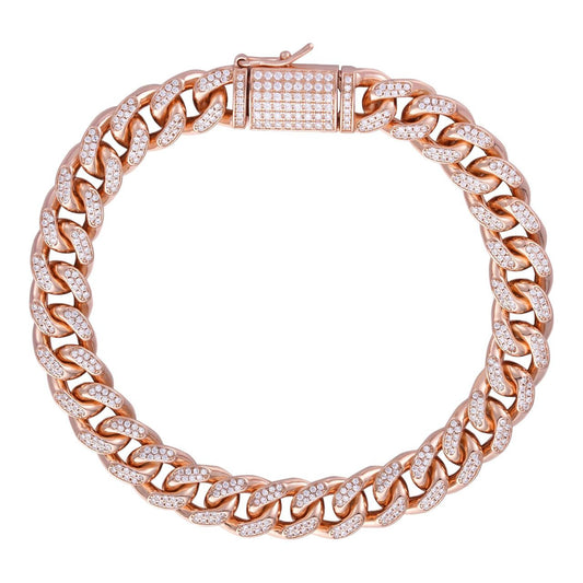 HarlemBling Italian Bestseller Miami Cuban Link Bracelet Iced Out CZ Stones - 14k Rose Gold Vermeil 925 Silver - 10mm - 7"-8.5"