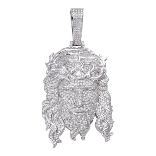HarlemBling Jesus Bust Down Pendant - 925 Silver - CZ Stones - 2 Sizes 2.25"-3"