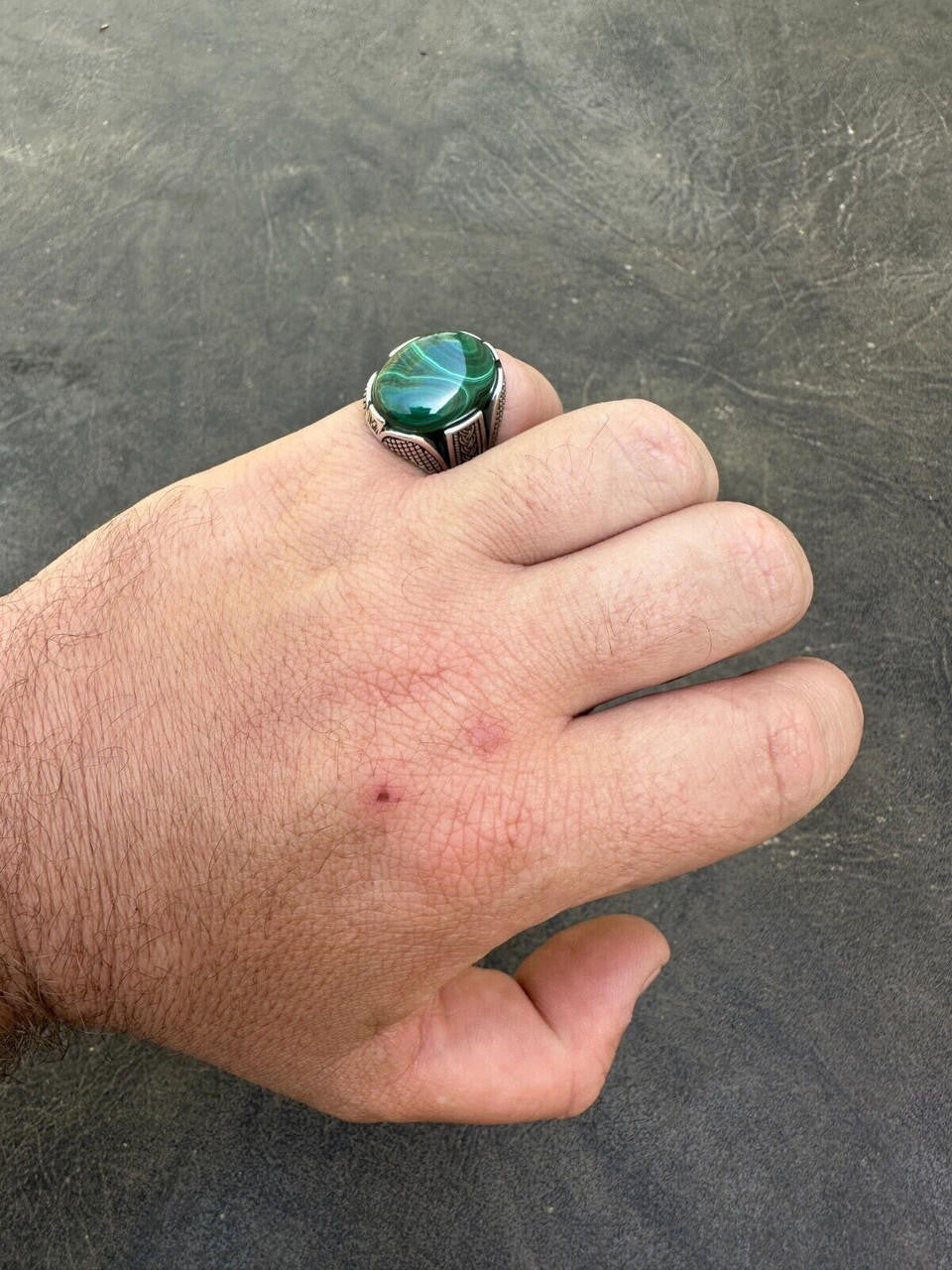 HarlemBling Large Green Malachite Gemstone Mens Real Solid 925 Sterling Silver Signet Ring