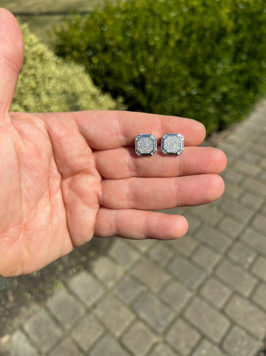 HarlemBling Large Mens Real MOISSANITE Silver Iced Baguette Earrings Hip Hop Diamond Test 