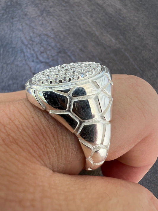 HarlemBling Large Nugget Mens Real Solid 925 Sterling Silver Iced CZ Pinky Ring Big Hip Hop