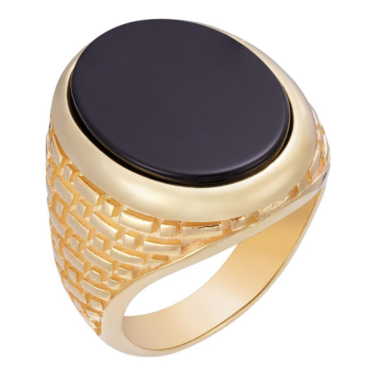 HarlemBling Large Oval Brick Road Ring -14k Gold Vermeil 925 Silver - Genuine Black Onyx Stone