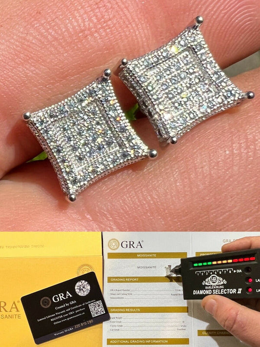 HarlemBling Large Real Solid 10k White Gold Iced Kite Moissanite Earrings Pass Diamond Test