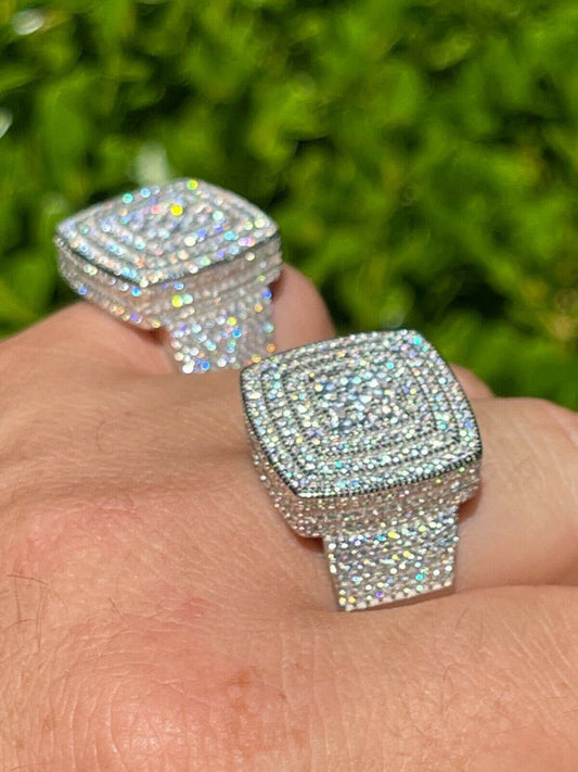 HarlemBling Large Real Solid 925 Sterling Silver Mens Iced Diamond Baguette Out Ring Hip Hop