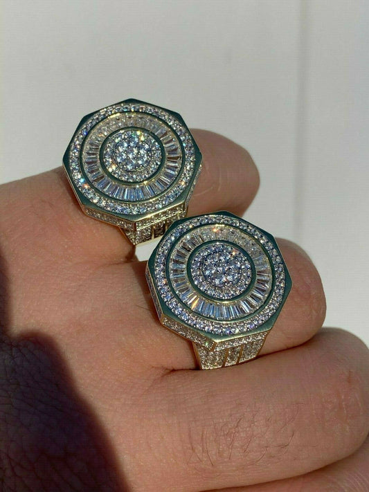 HarlemBling Large Solid Real 925 Sterling Silver 14k Gold Finish Baguette Pinky Ring Hip Hop