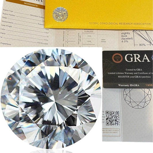 HarlemBling Loose Round Brilliant Cut Moissanite Gem Stone W. GRA Certificate 3-12mm 0.1-6ct VVS1 D Color