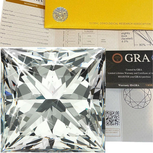 HarlemBling Loose Square Princess Cut Moissanite Gem Stone W. GRA Certificate 1.5-10mm 0.06-6ct VVS1 D Color
