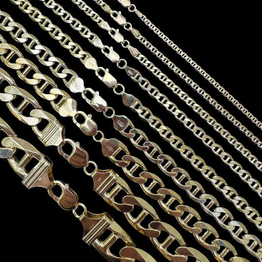 HarlemBling Mariner Link Chain Necklace Or Bracelet - 14k Gold Vermeil 925 Sterling Silver - 6"-30" - 2.5mm-16mm
