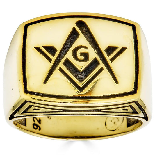 HarlemBling Masonic Lodge Ring - 14k Gold Vermeil 925 Silver - Plain