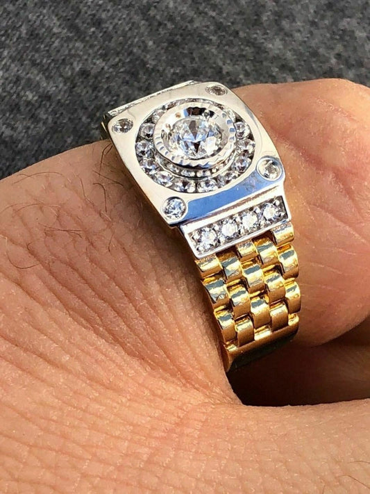 HarlemBling Men 10k Gold and Real Solid 925 Sterling Silver Presidential Watch Band Ring Pinky