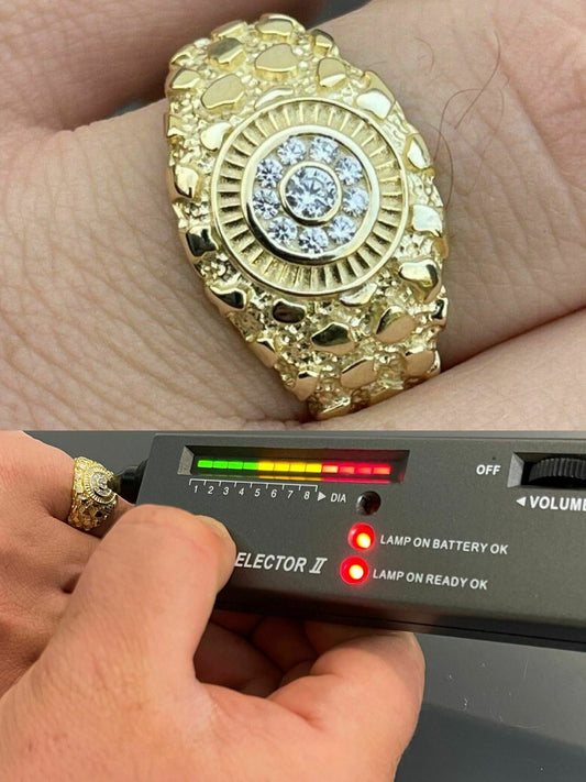 HarlemBling Men 14k Gold Vermeil Solid 925 Silver Nugget Ring Solitaire Real Iced MOISSANITE