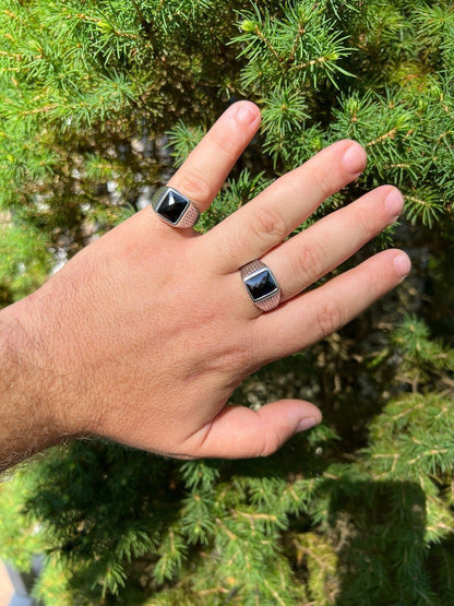 HarlemBling Men Real 925 Sterling Silver Simulated Black Diamond Gem Stone Pinky Ring Iced
