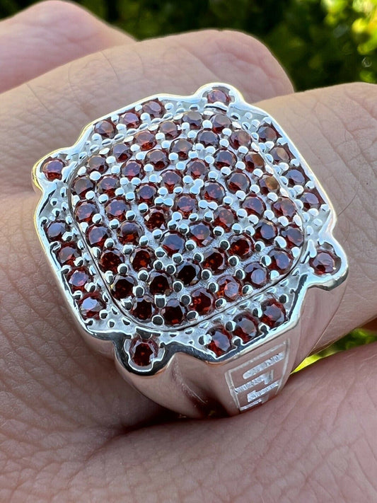 HarlemBling Men Real Solid 925 Sterling Silver Iced Red Ruby Ring HipHop Pinky Or Any Finger