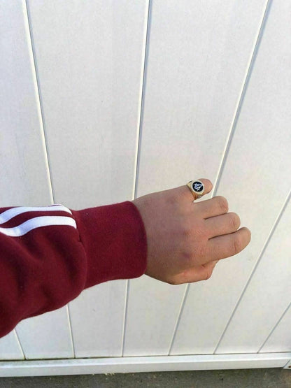 HarlemBling Mens 14k Gold and Real Solid 925 Silver Free Mason Masonic G Black Onyx Ring Pinky