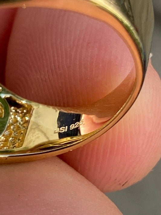 HarlemBling Mens 14k Gold Over Real Solid 925 Silver Jesus On Cross Ring Black Onyx Hip-Hop