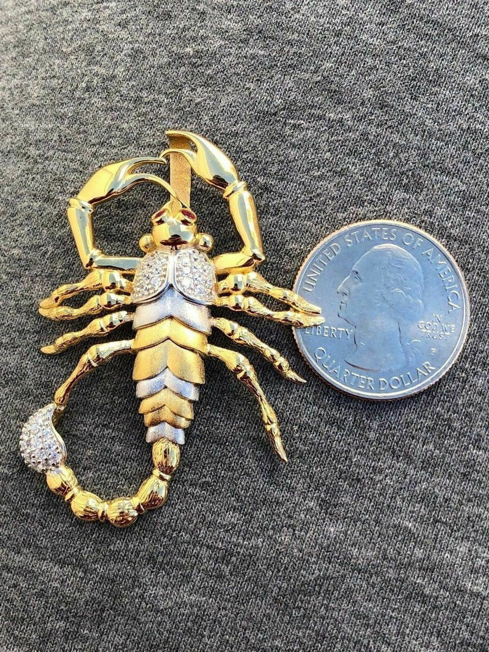 HarlemBling Mens 14k Yellow Gold Over 925 Silver Large 1.5x2 Scorpion Pendant SCORPIO ICY
