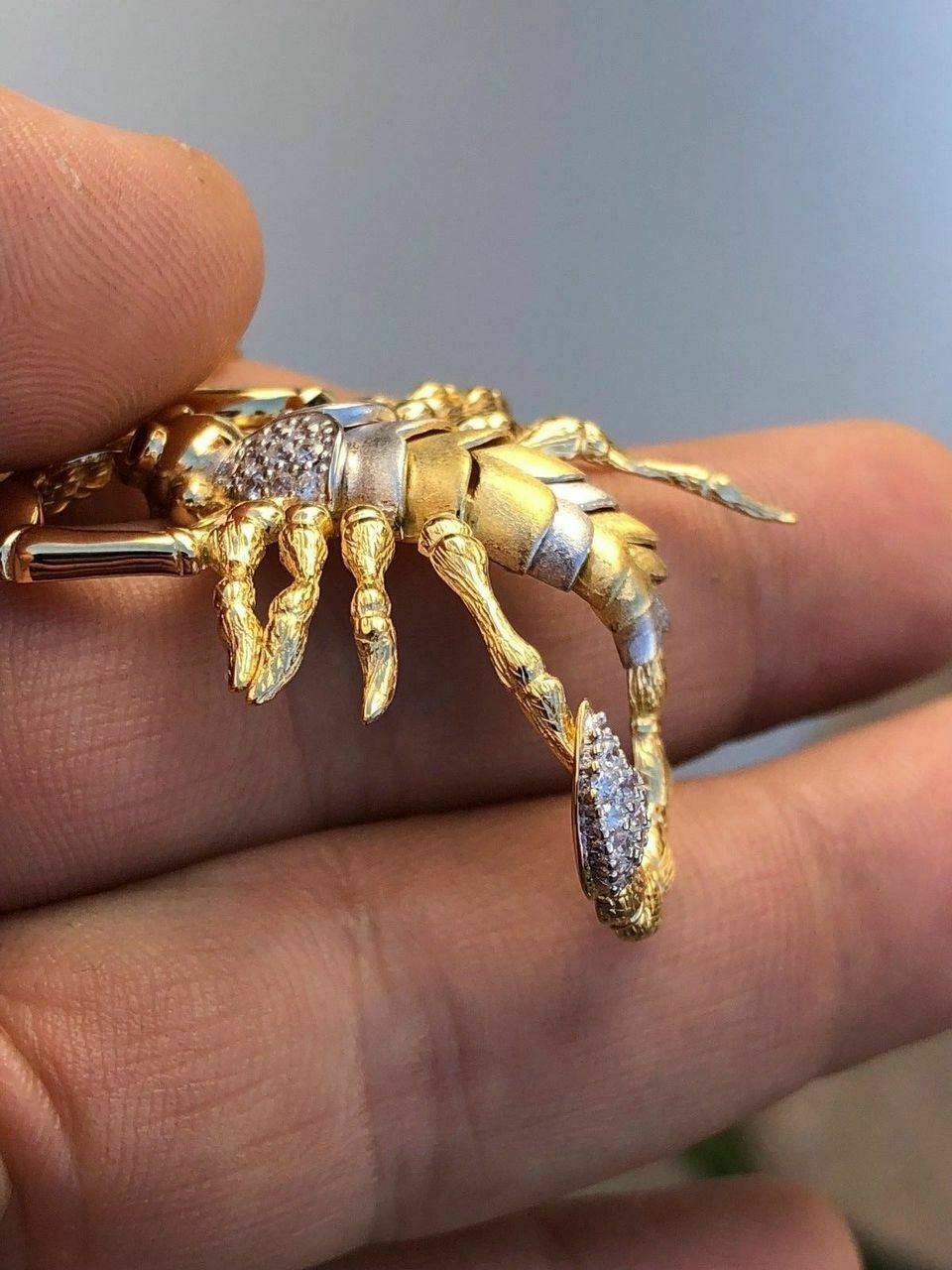HarlemBling Mens 14k Yellow Gold Over 925 Silver Large 1.5x2 Scorpion Pendant SCORPIO ICY