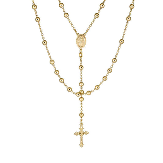 HarlemBling Men's 30" Long Rosary Beads Necklace 14k Gold Over 925 Silver Rosario ITALY 5mm