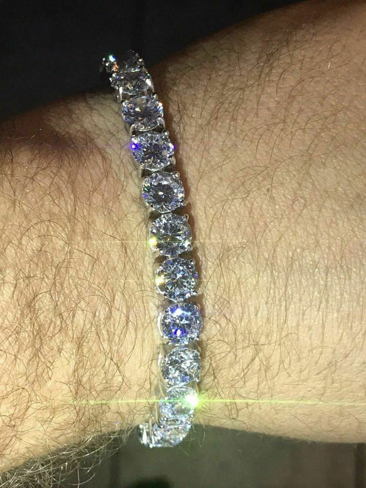 HarlemBling Mens 35ct Man Made Diamond Single Row Tennis Bracelet Solid 925 Sterling Silver 7mm