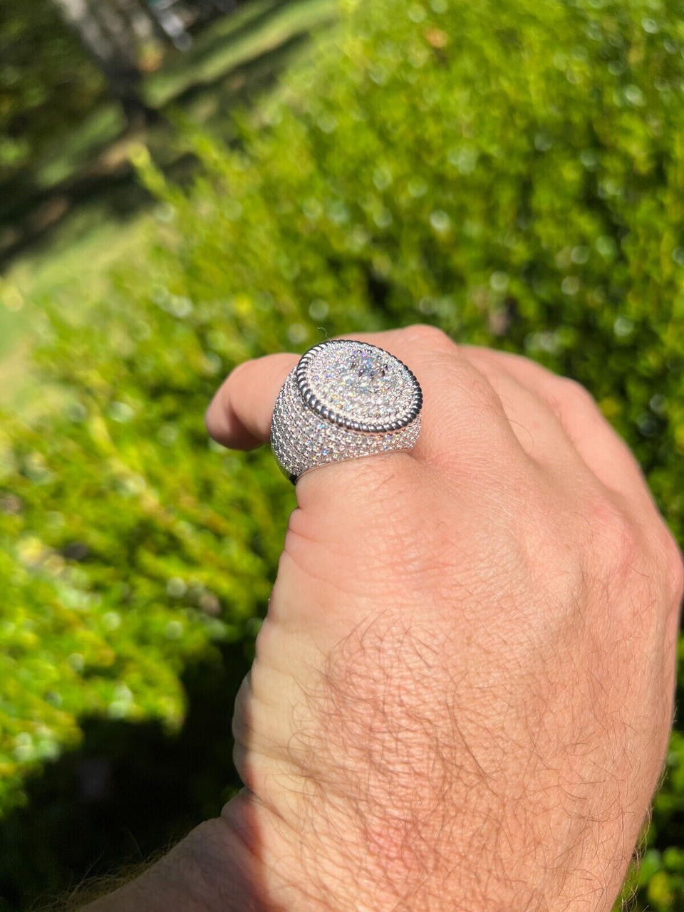 HarlemBling Mens 925 Silver Iced MOISSANITE RING Pass Diamond Test Pinky Hip Hop BIG 4.5ct