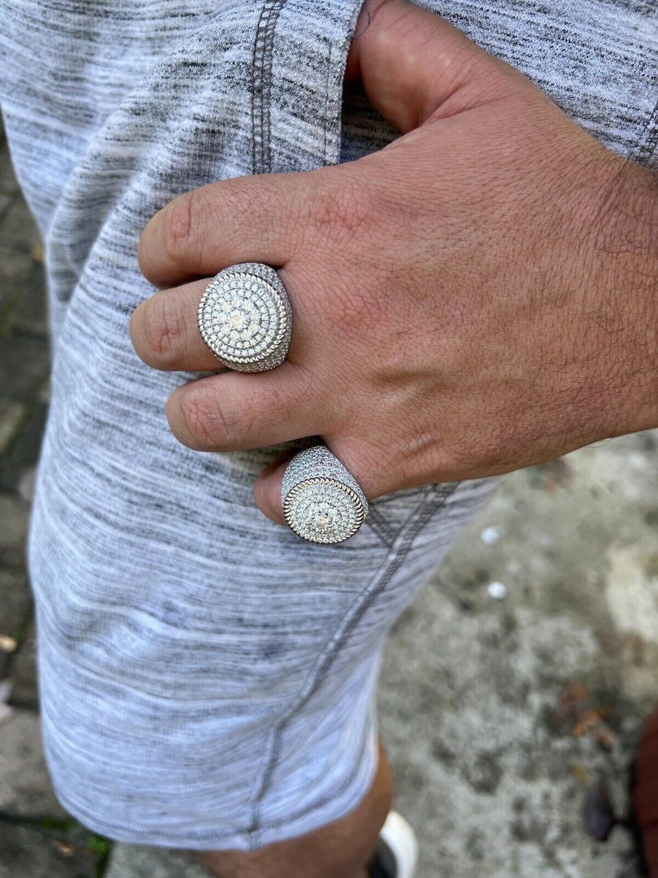 HarlemBling Mens 925 Silver Iced MOISSANITE RING Pass Diamond Test Pinky Hip Hop BIG 4.5ct