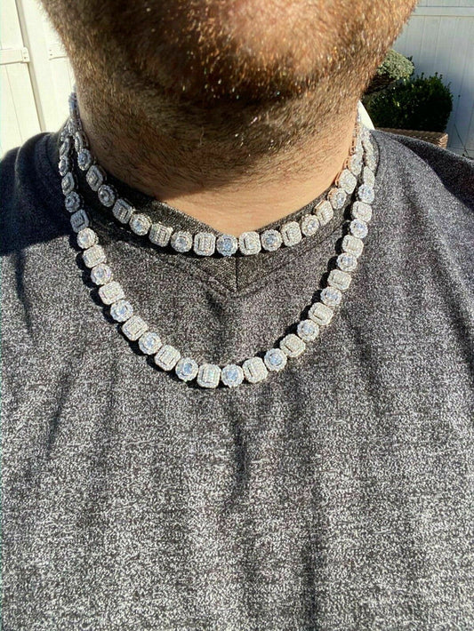 HarlemBling Mens Baguette Tennis Chain Real Solid 925 Silver Iced Fully Flooded Out Diamond