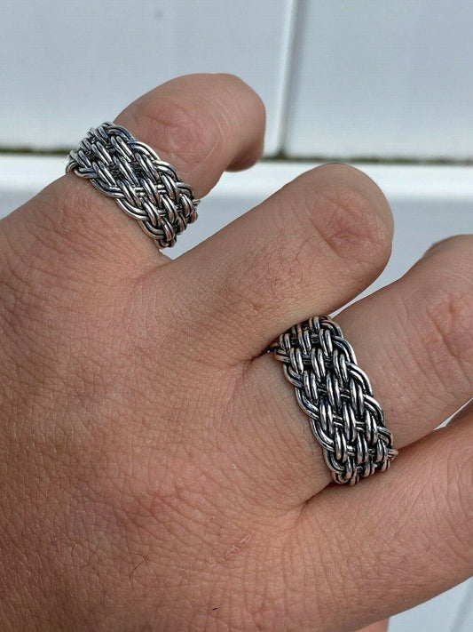 HarlemBling Mens Braided Weave RING Oxidize Rhodium Over Solid 925 Silver Pinky Wedding Band