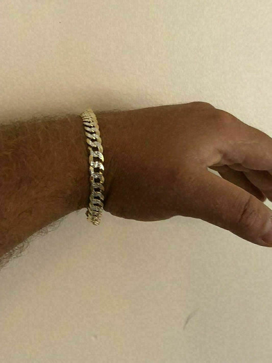HarlemBling Mens Cuban Bracelet Diamond Cut Two Tone Real 14k Gold and Solid 925 Silver Italy