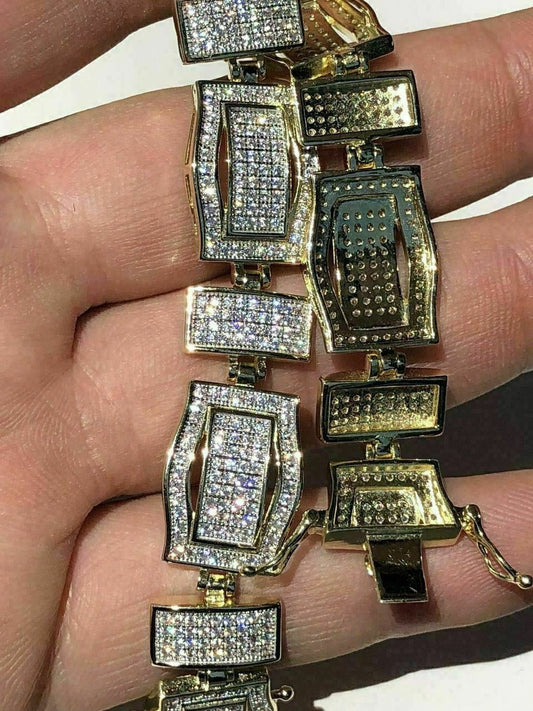 HarlemBling Mens Custom Bracelet 14k Yellow Gold Over Solid 925 Silver 10ct Manmade Diamonds