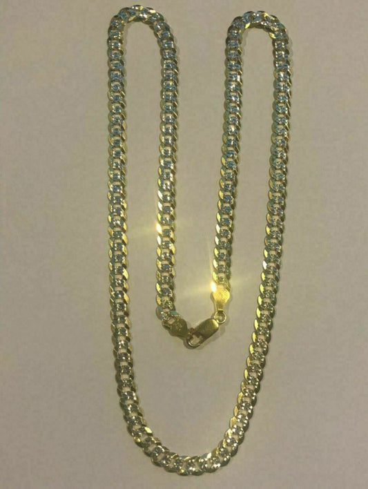 HarlemBling Mens Diamond Cut 6mm Cuban Chain 14k Gold Over Solid 925 Silver Two Tone ITALY