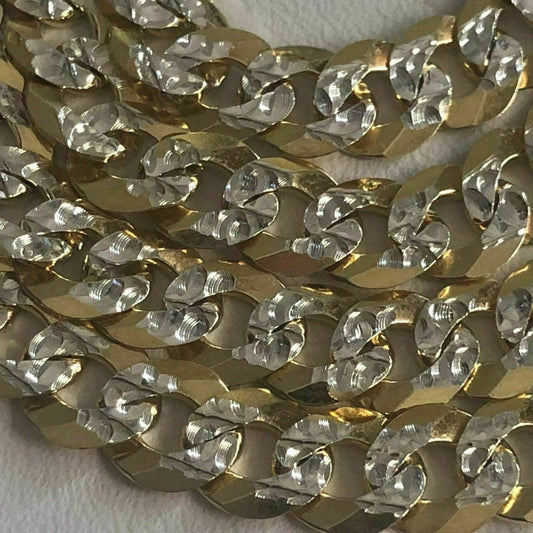 HarlemBling Mens Diamond Cut 6mm Cuban Chain 14k Gold Over Solid 925 Silver Two Tone ITALY