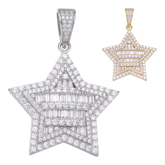HarlemBling Mens Diamond SUPER Star Hip Hop Pendant - 14k Gold Vermeil Or 925 Silver - CZ Stones - Medium 2"