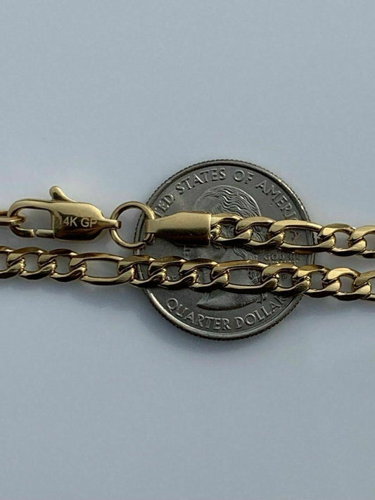 HarlemBling Mens Gold Figaro Chain 5mm 14k Yellow Gold Over Stainless Steel 18-30 Lengths