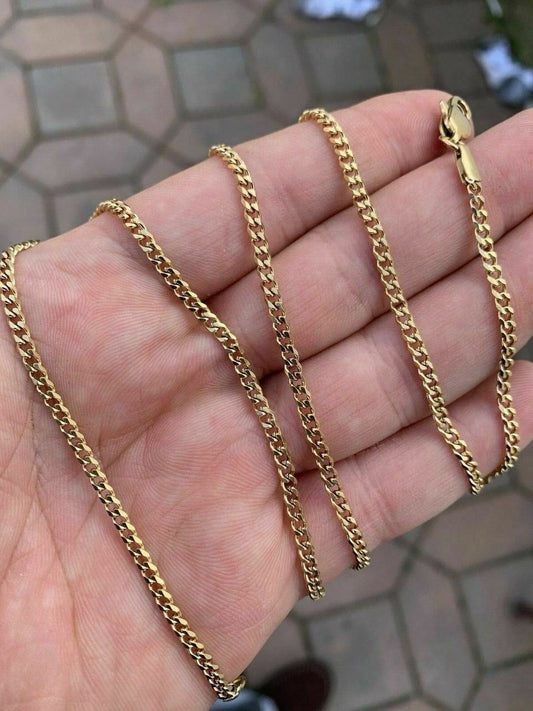 HarlemBling Mens Gold Miami Cuban Link Chain 3mm 14k Gold Over Stainless Steel 18-30 Long
