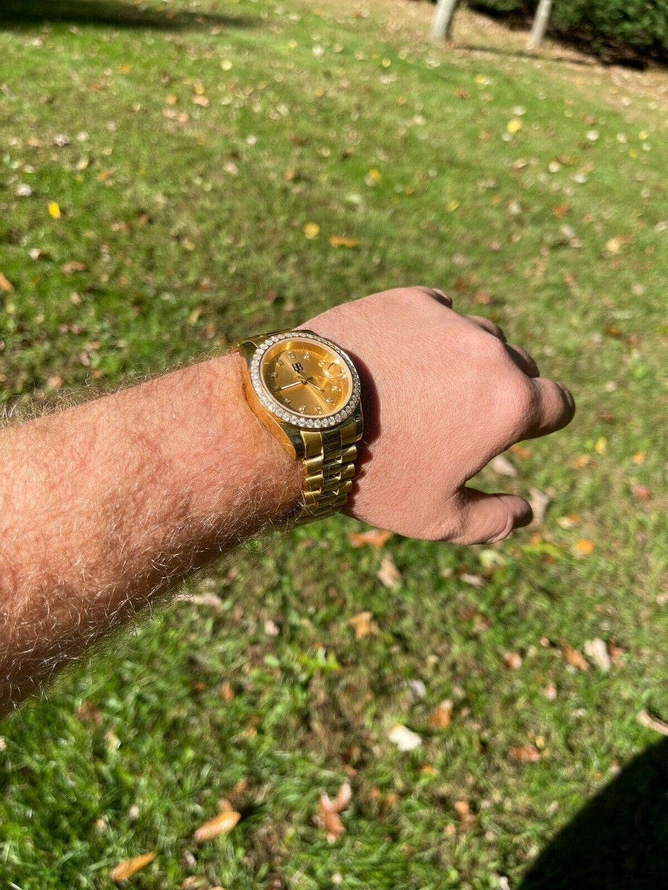 HarlemBling Mens Gold Real Stainless Iced 3.3ct Moissanite Watch Passes Diamond Tester 41mm