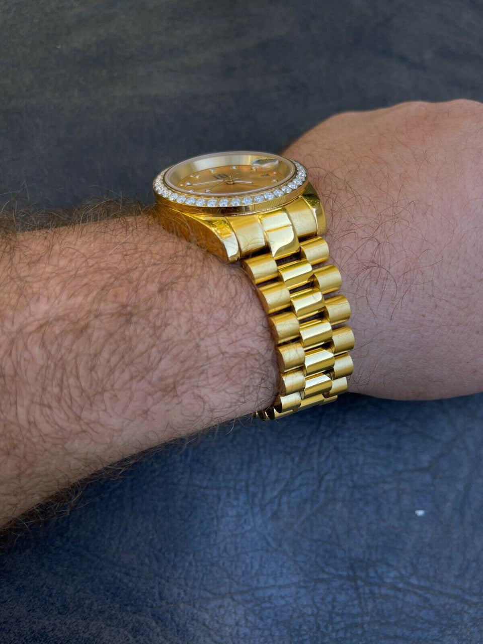 HarlemBling Mens Gold Real Stainless Iced 3.3ct Moissanite Watch Passes Diamond Tester 41mm