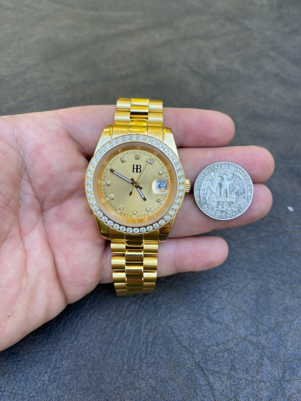 HarlemBling Mens Gold Real Stainless Iced 3.3ct Moissanite Watch Passes Diamond Tester 41mm