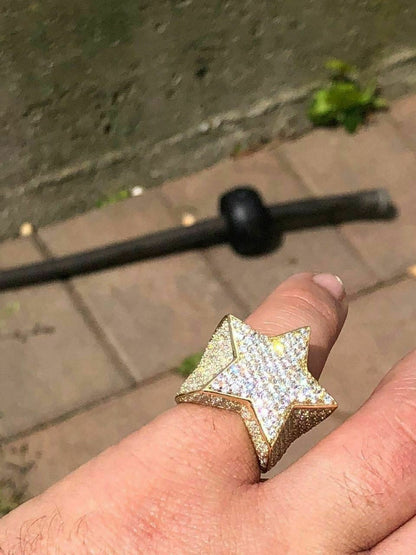 HarlemBling Mens Hip Hop Solid 925 Silver Iced Pinky Star Ring MOISSANITE Pass Diamond Test