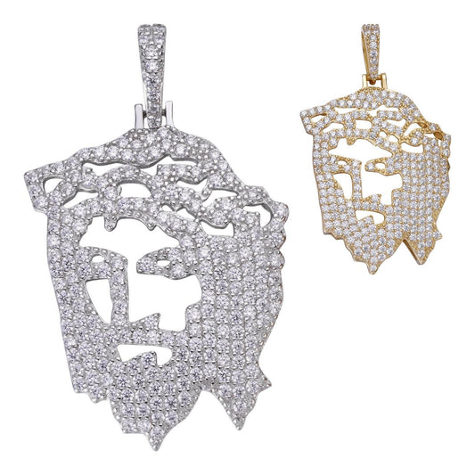 HarlemBling Mens Jesus Piece Outline Hip Hop Pendant - 14k Gold Vermeil Or 925 Silver - CZ Stones - Small 1"