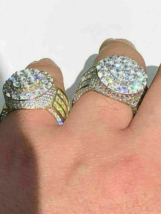 HarlemBling Mens Large Solid 925 Silver 5ct Diamond Pinky BIG RING 14k Gold ICY HIP-HOP