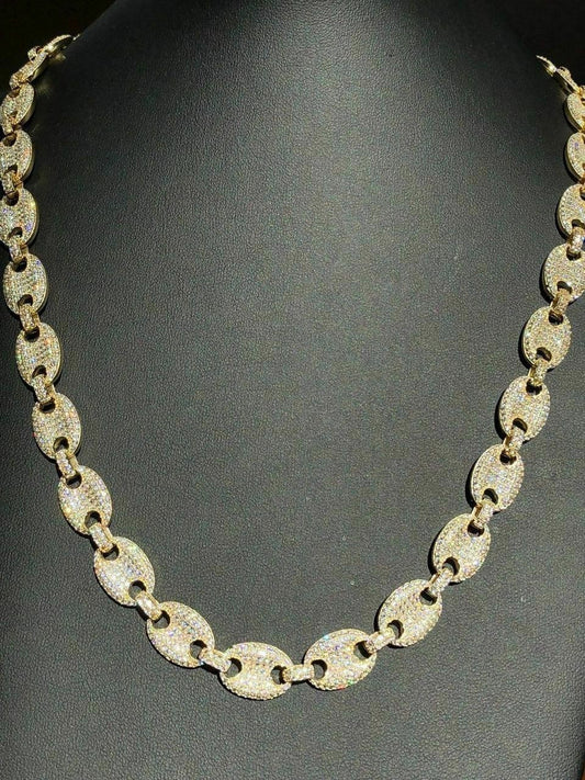 HarlemBling Mens Mariner Gucci Link Chain ICED Man Diamond 14k Gold Over 925 Silver 12mm