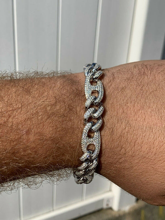 HarlemBling Mens Miami Cuban Iced Gucci Link Bracelet Solid 925 Silver Hip Hop Flooded Out