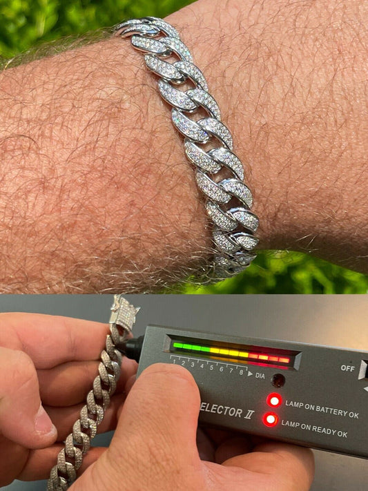 HarlemBling Mens Miami Cuban Link Bracelet Real Iced Moissanite - Passes Diamond Tester 12mm