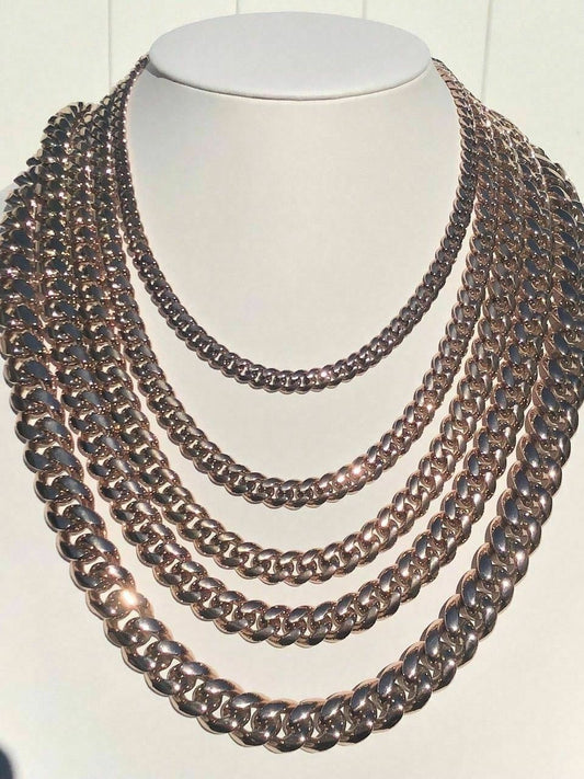 HarlemBling Mens Miami Cuban Link Chain Rose Gold Over Stainless Steel Choker-30 8-18mm