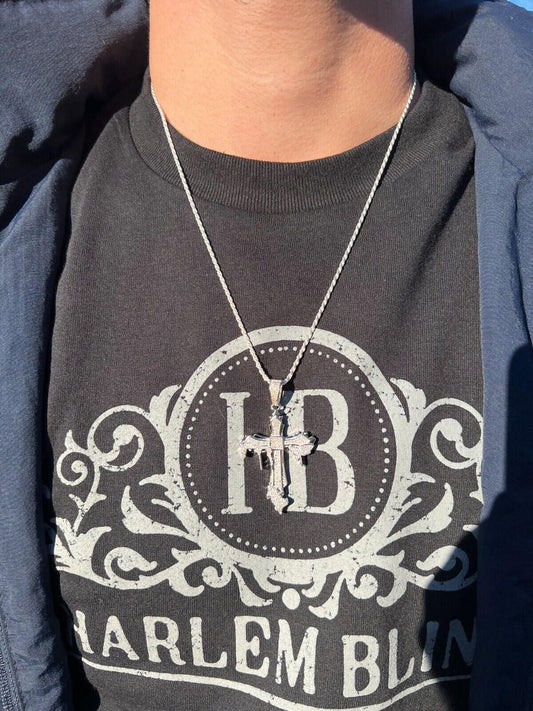 HarlemBling Mens MOISSANITE Real 925 Silver Gold Plated Dripping Cross Iced Pendant Necklace