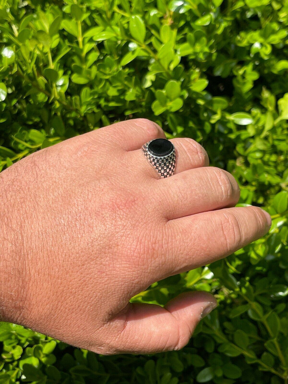 HarlemBling Mens Plain Real 925 Sterling Silver Black Onyx Stone Ring Pinky 7 8 9 10 11 12